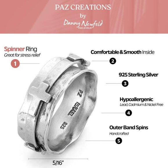 Sterling Silver Cross Spinner Ring Meditation Jewelry For Women Gold Silver - Picture 3 of 7